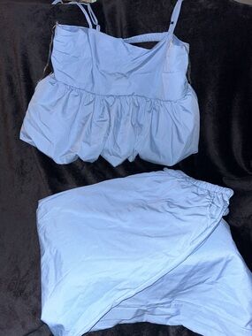 Light Blue Women's Ruffled Two-Piece Set